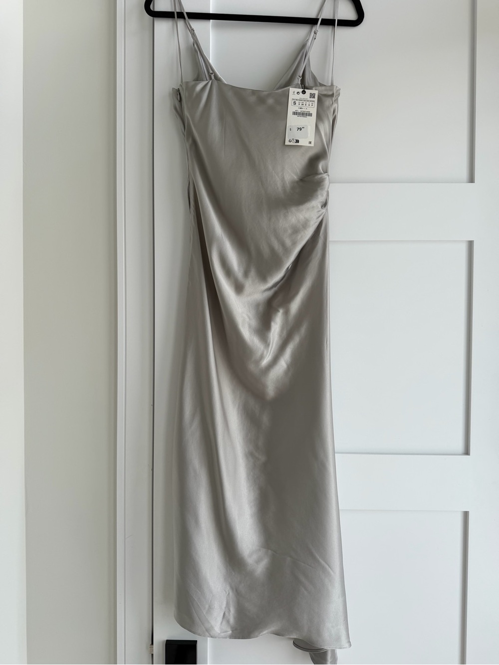 NWT Zara Silver Satin Cowl Midi Slip Dress - Picture 2 of 4